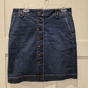 NWT Talbots Denim Skirt Womens Sz 8  Jean Nautical Pencil Button Down Dark Wash